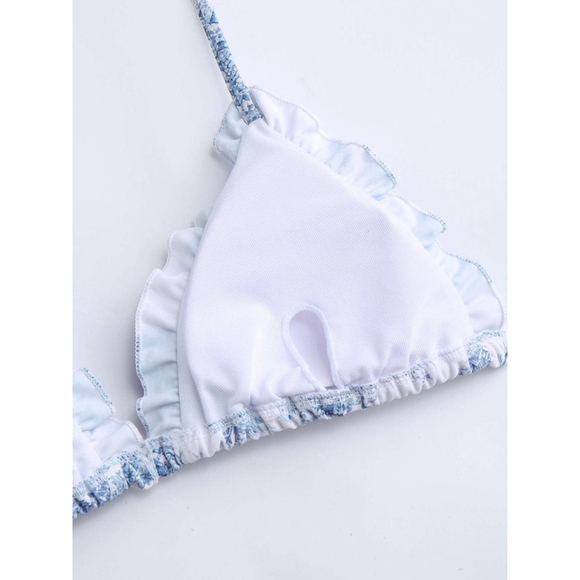 Cider White Blue Toile Print Ruffle Bikini Set Xs/S ￼NWOT - Picture 8 of 9